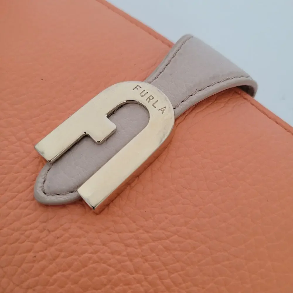 Furla Sofia Grainy Leather‎ Wallet Large Italian Bifold Large Orange Long Design